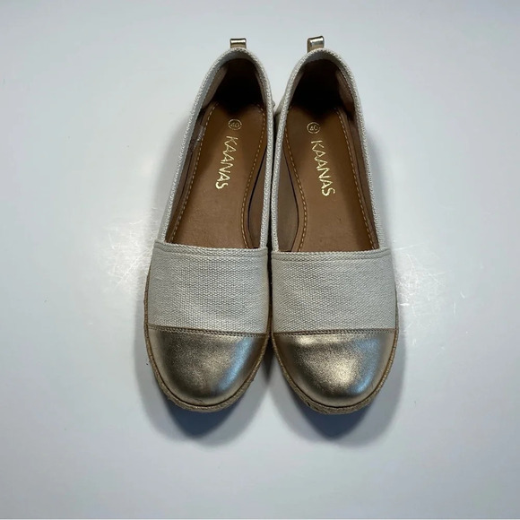 KAANAS Women's Espadrilles Sz 10 Marseille Cap Toe Two Toned Gold Jute Leather - Picture 4 of 8